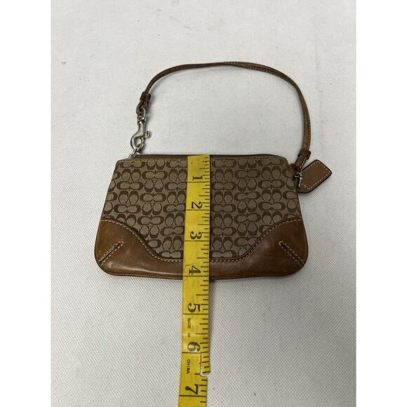 COACH Brown Signature C Monogram Fabric Wristlet Pouch Bag - Picture 5 of 6